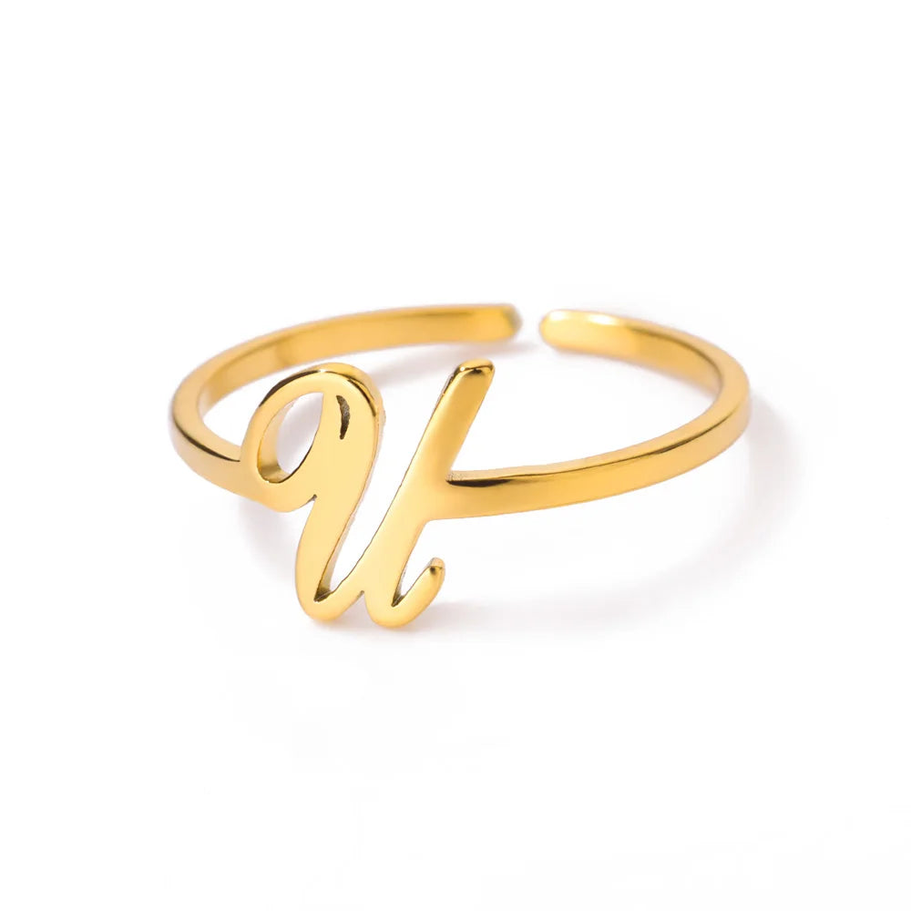 Initial Letter Ring A-Z — Gold Adjustable Stainless Steel