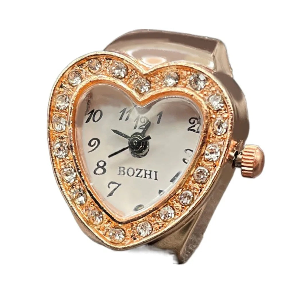 Vintage Finger Watch Ring — Heart Clock Punk Couple Ring