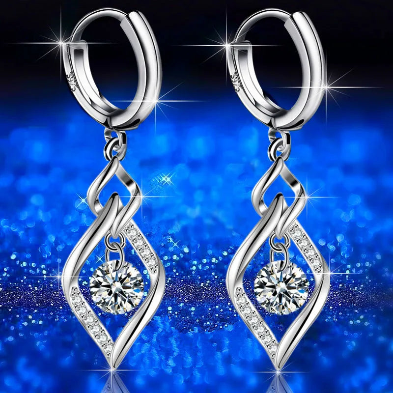 925 Sterling Silver Crystal Zircon Stud Earrings — Multi-Colour