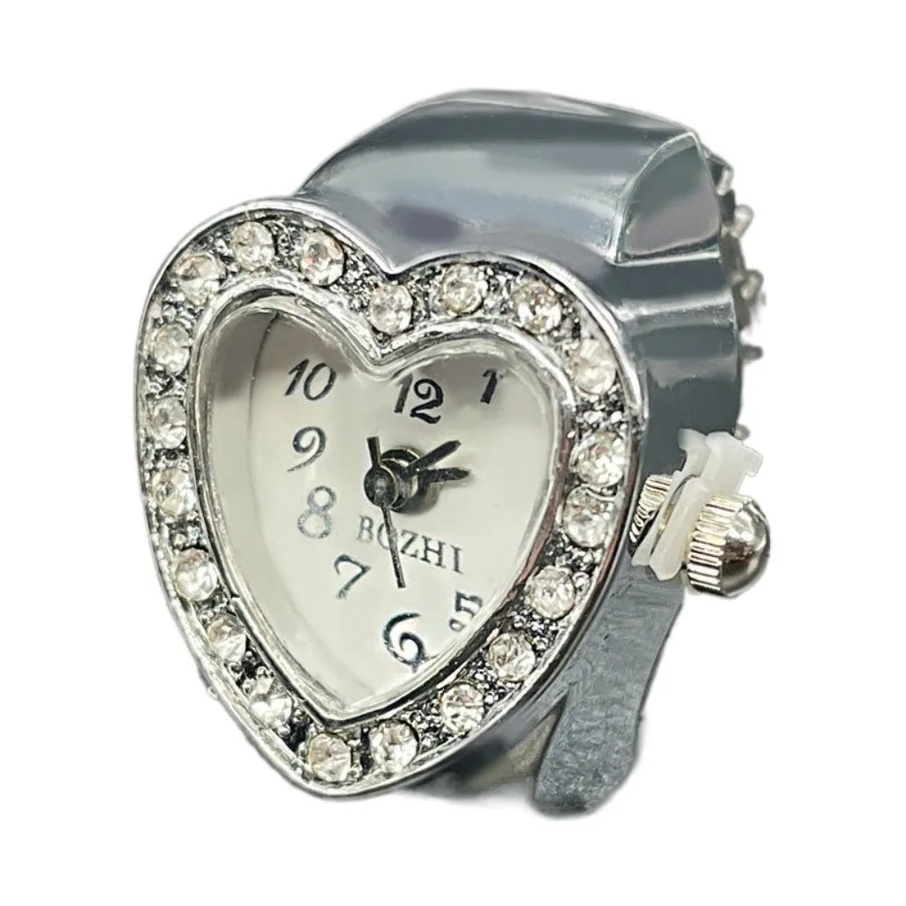Vintage Finger Watch Ring — Heart Clock Punk Couple Ring