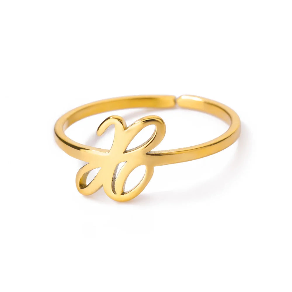 Initial Letter Ring A-Z — Gold Adjustable Stainless Steel