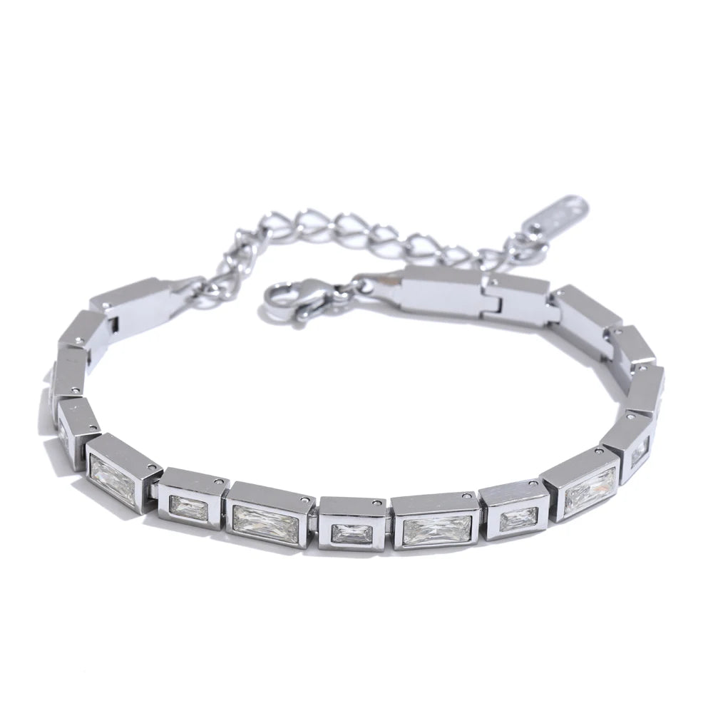 Premium Cubic Zirconia Chain Bracelet — Waterproof Stainless Steel