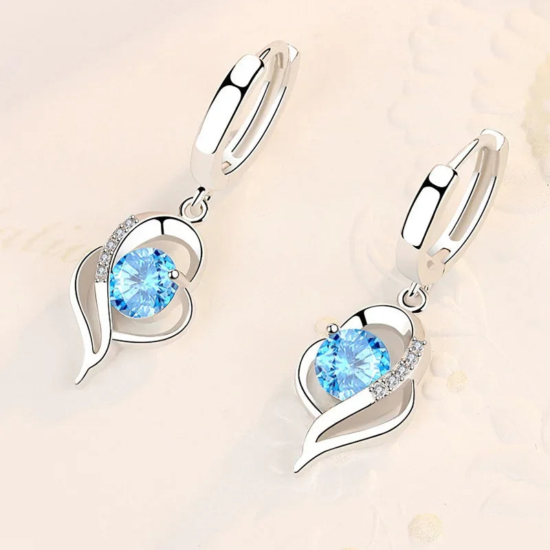 925 Sterling Silver Crystal Zircon Stud Earrings — Multi-Colour