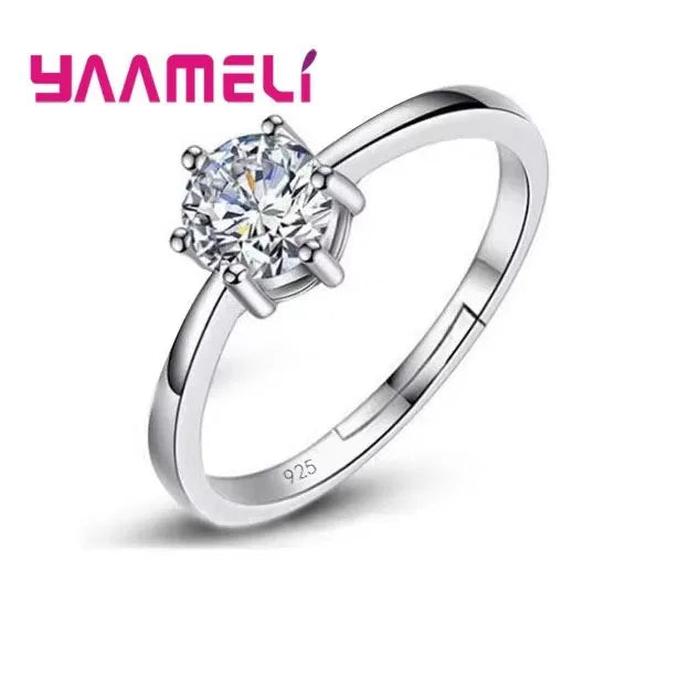S925 Sterling Silver Crystal Engagement Ring