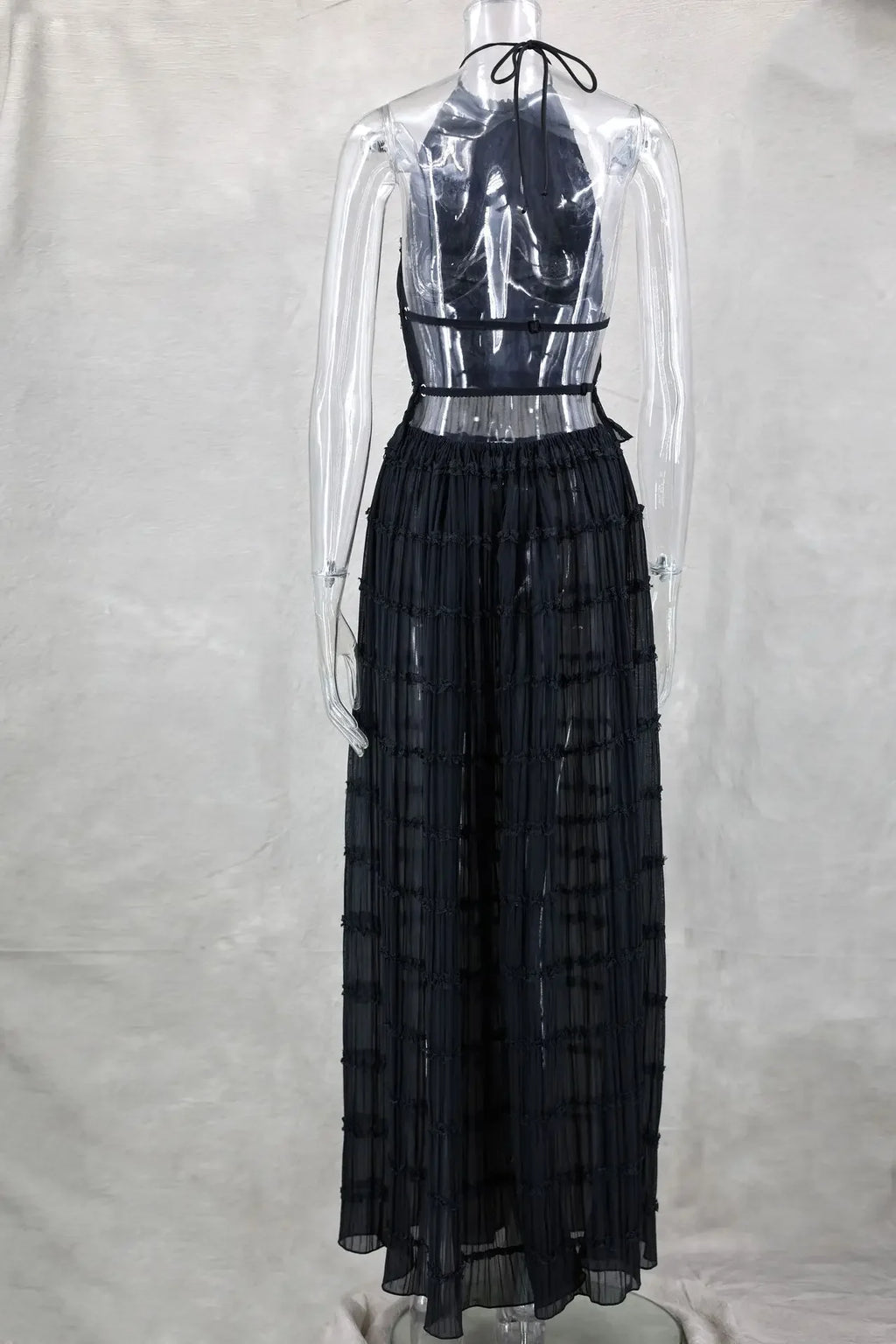 Women's Lace Halter 2-Piece Skirt Set – Backless Vest & Long Skirt
