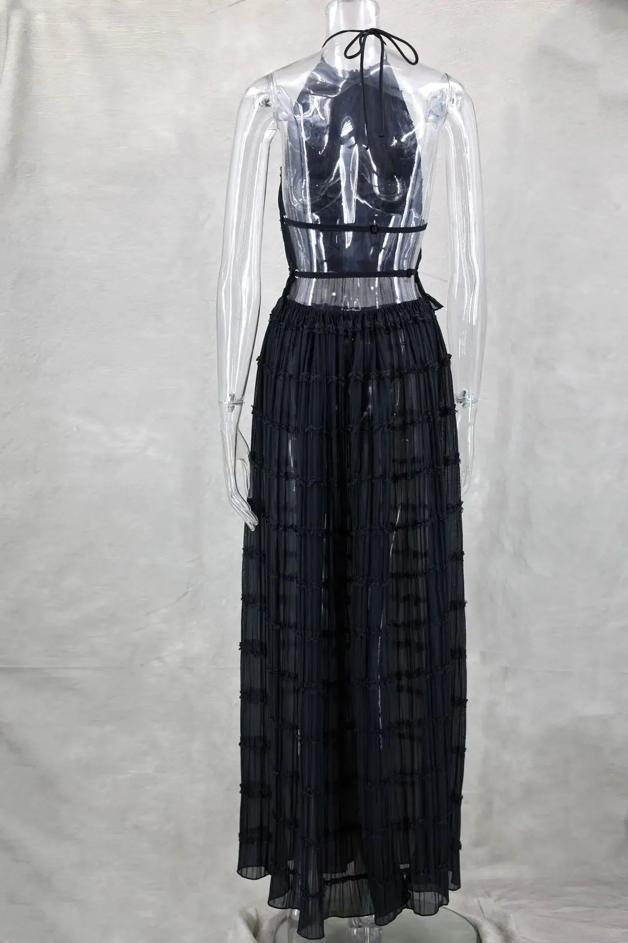 Women's Lace Halter 2-Piece Skirt Set – Backless Vest & Long Skirt