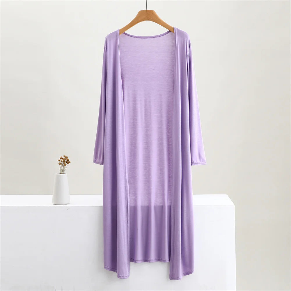 Women's Modal Long Cardigan – Lightweight Casual Coat, 12 Colours