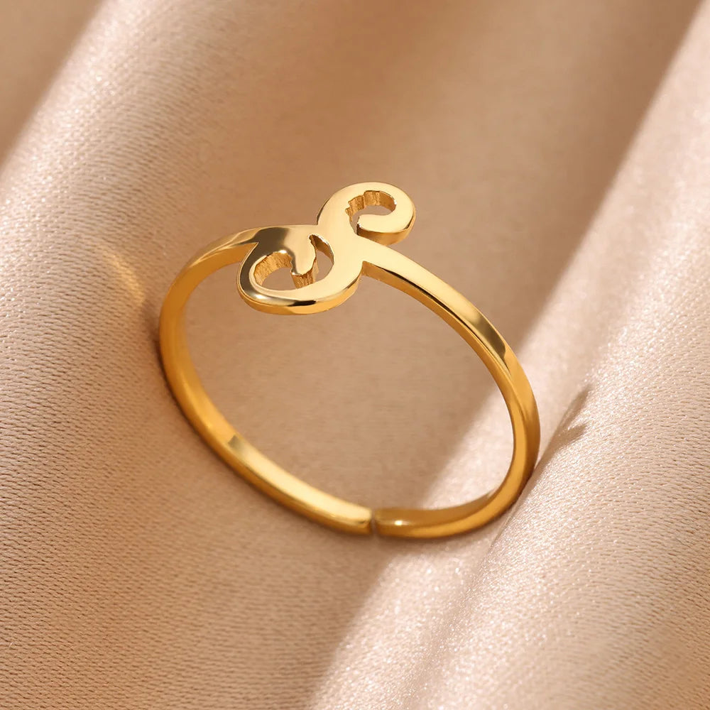 Initial Letter Ring A-Z — Gold Adjustable Stainless Steel