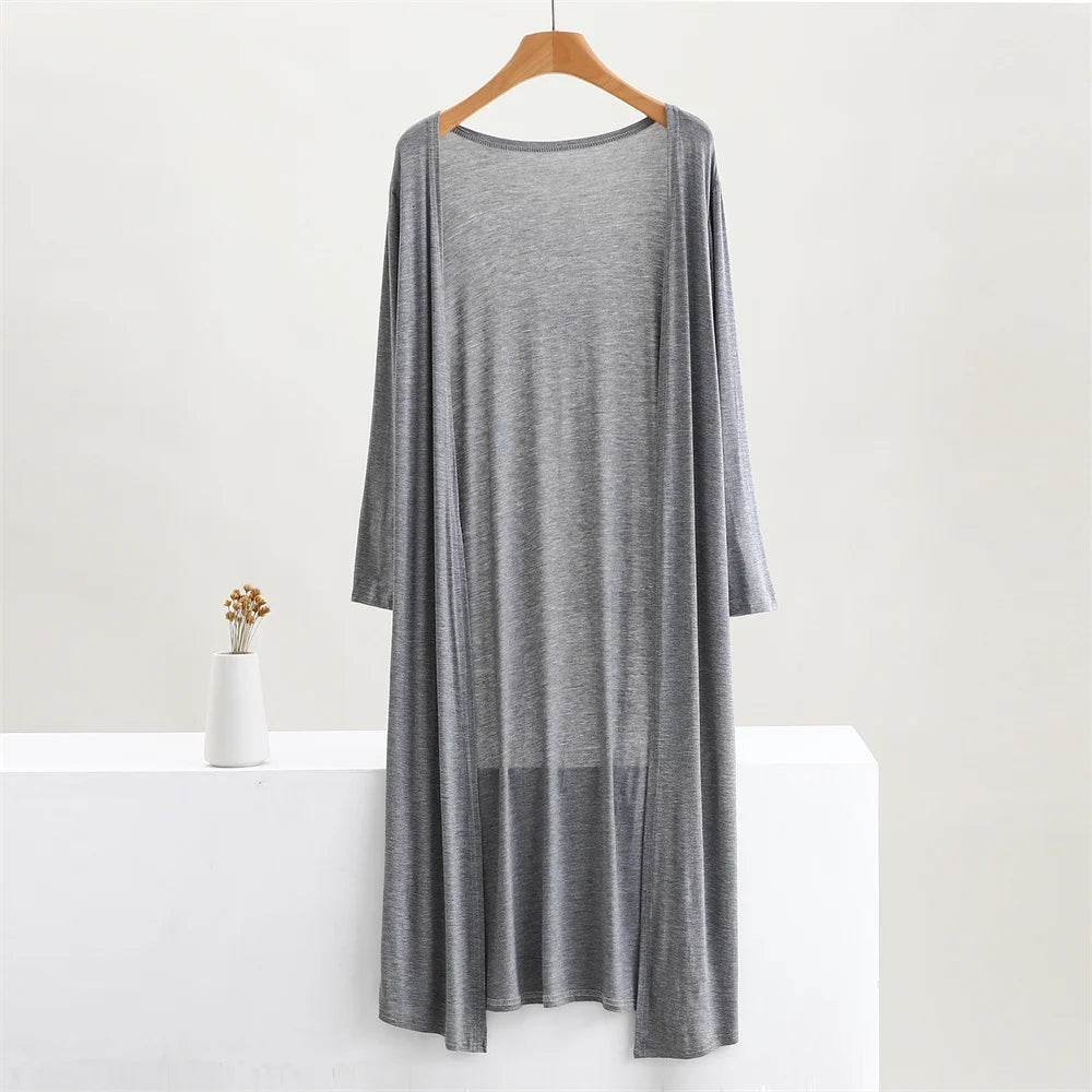 Women's Modal Long Cardigan – Lightweight Casual Coat, 12 Colours