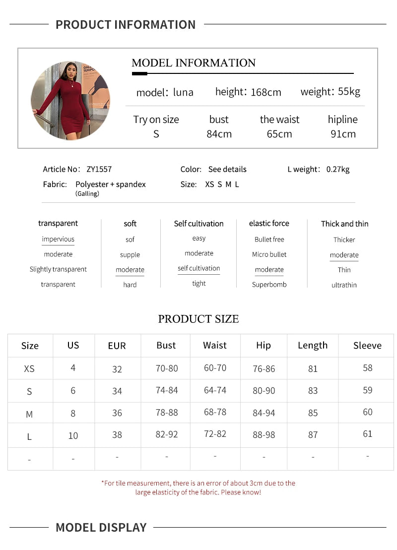 Women's Turtleneck Bodycon Mini Dress – Long Sleeve Ruched Club Dress