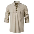 King Billion Men's Shirts Casual Men Cotton Linen Long Sleeve T-shirt Spring Autumn Vintage Shirt US Size Drawstring Neck
