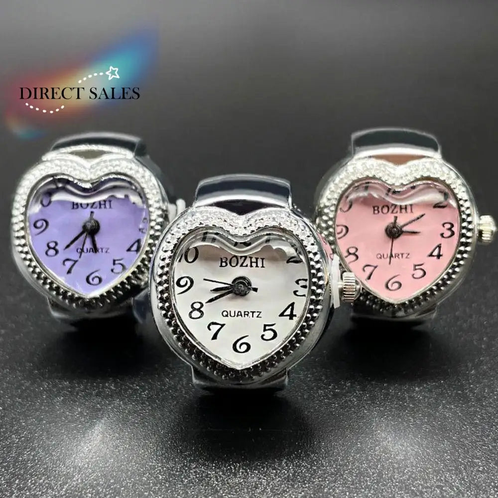 Vintage Finger Watch Ring — Heart Clock Punk Couple Ring