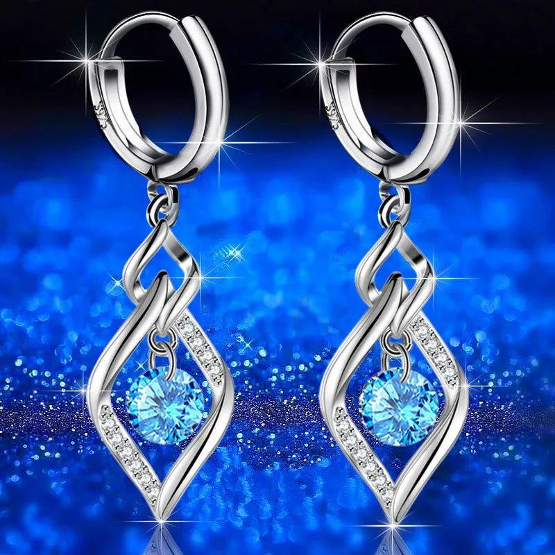 925 Sterling Silver Crystal Zircon Stud Earrings — Multi-Colour