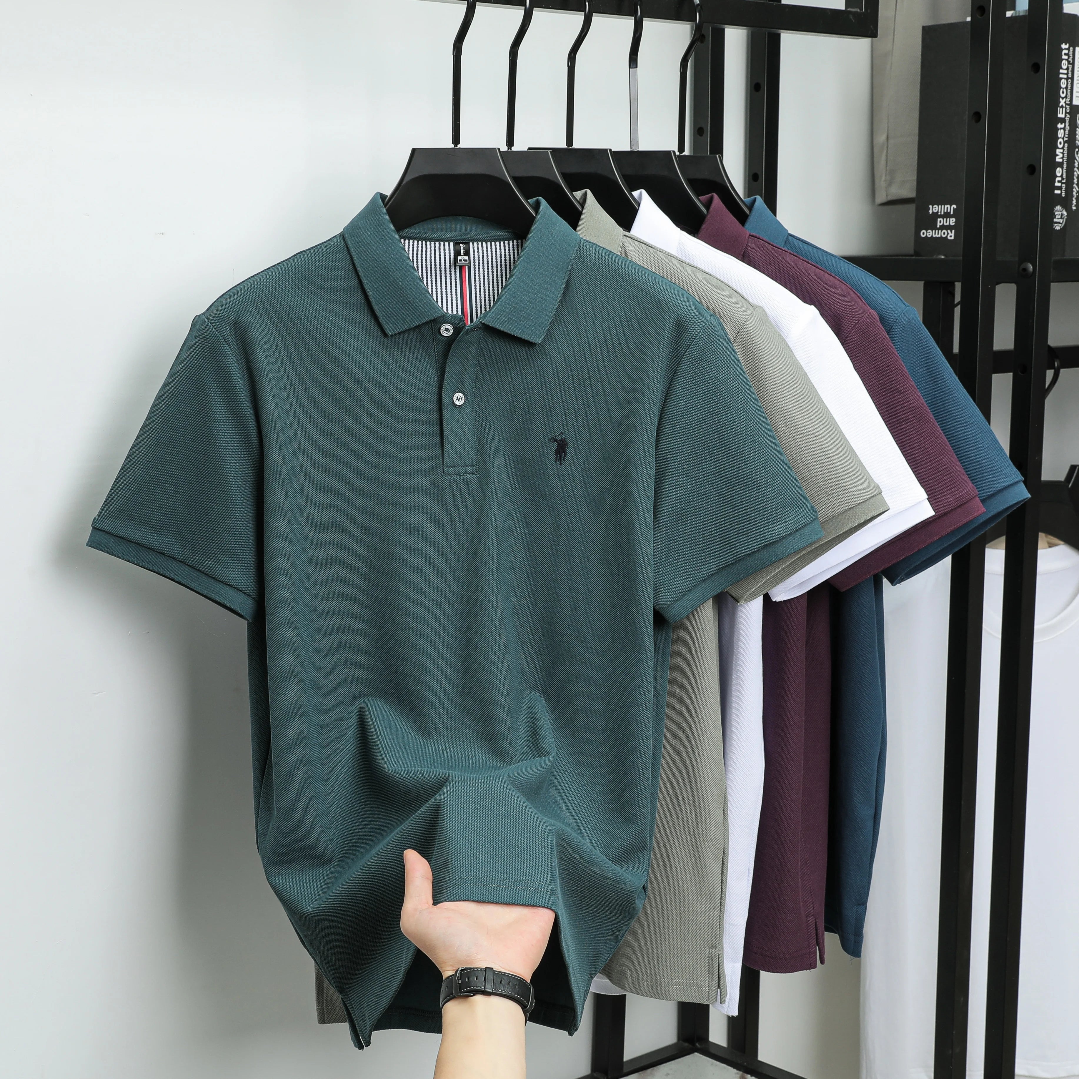 100% pure cotton fashionable men's shortsleeved polo shirt summer new business casual top exquisite brand pony embroidery Tshirt