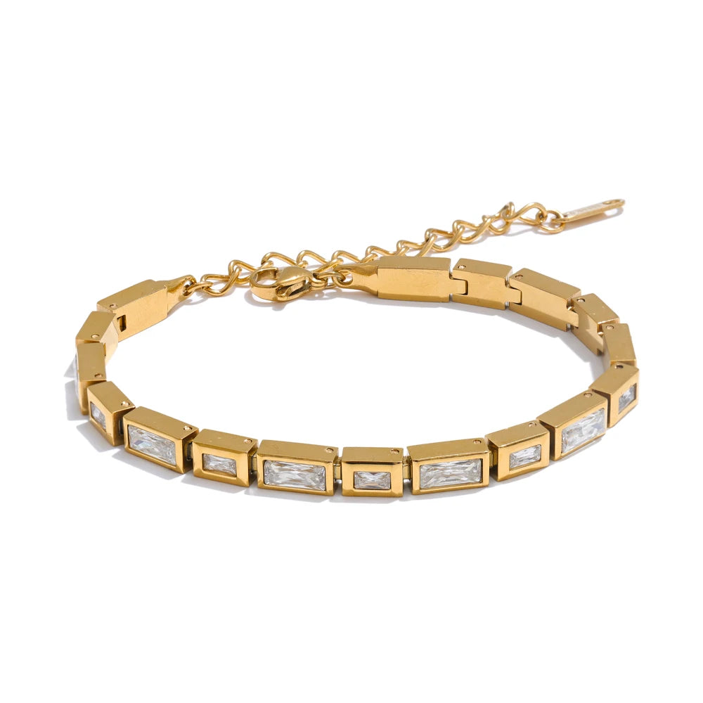 Premium Cubic Zirconia Chain Bracelet — Waterproof Stainless Steel