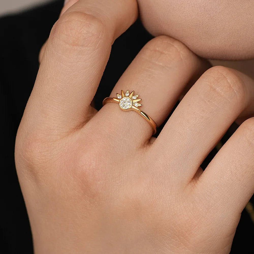 Sun & Moon Couple Ring Set — 925 Silver with Sky Blue Zirconia