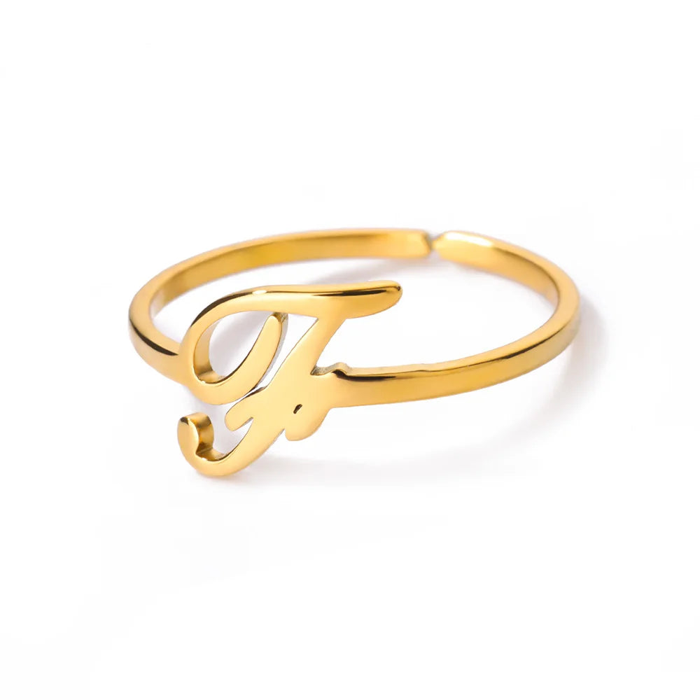Initial Letter Ring A-Z — Gold Adjustable Stainless Steel