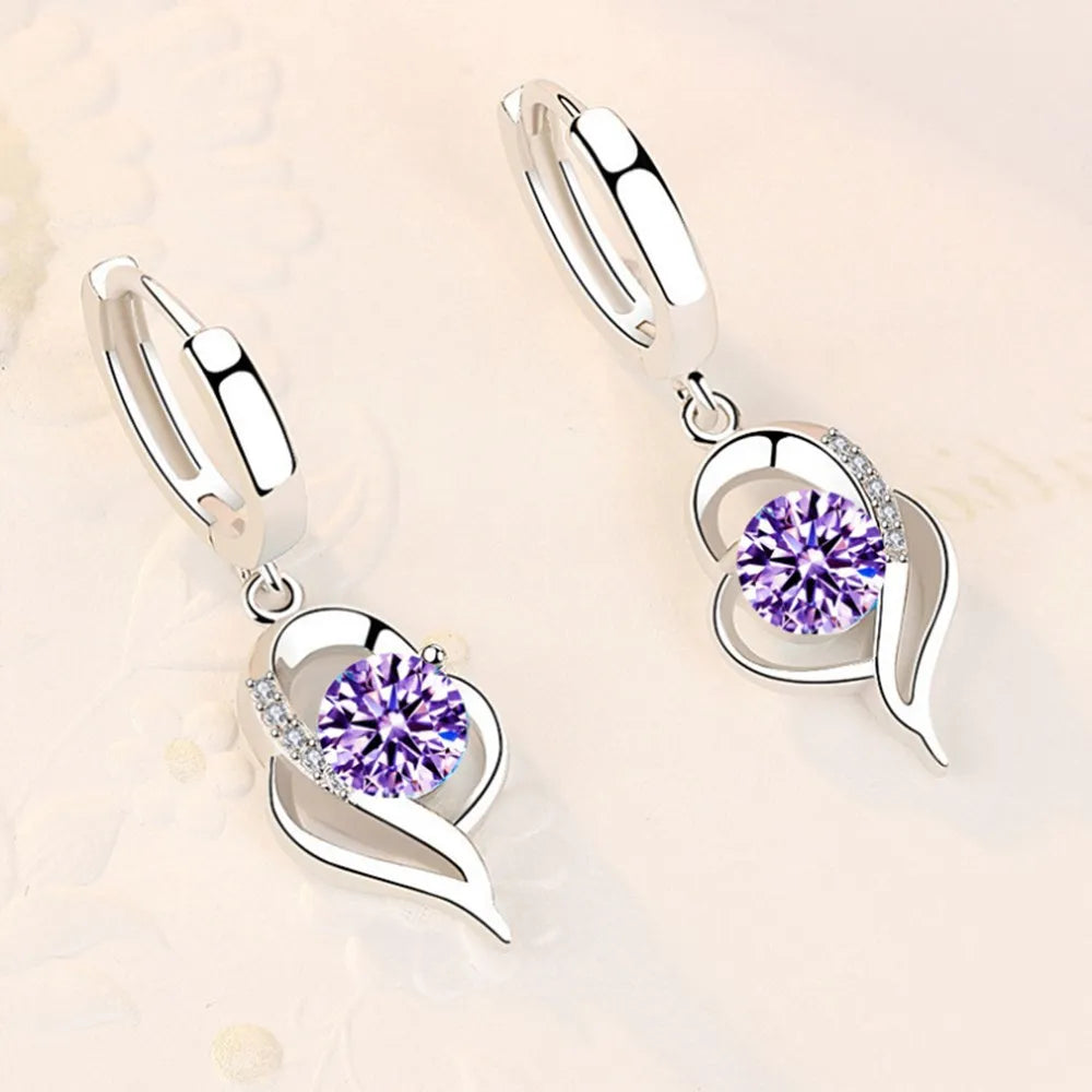 925 Sterling Silver Crystal Zircon Stud Earrings — Multi-Colour