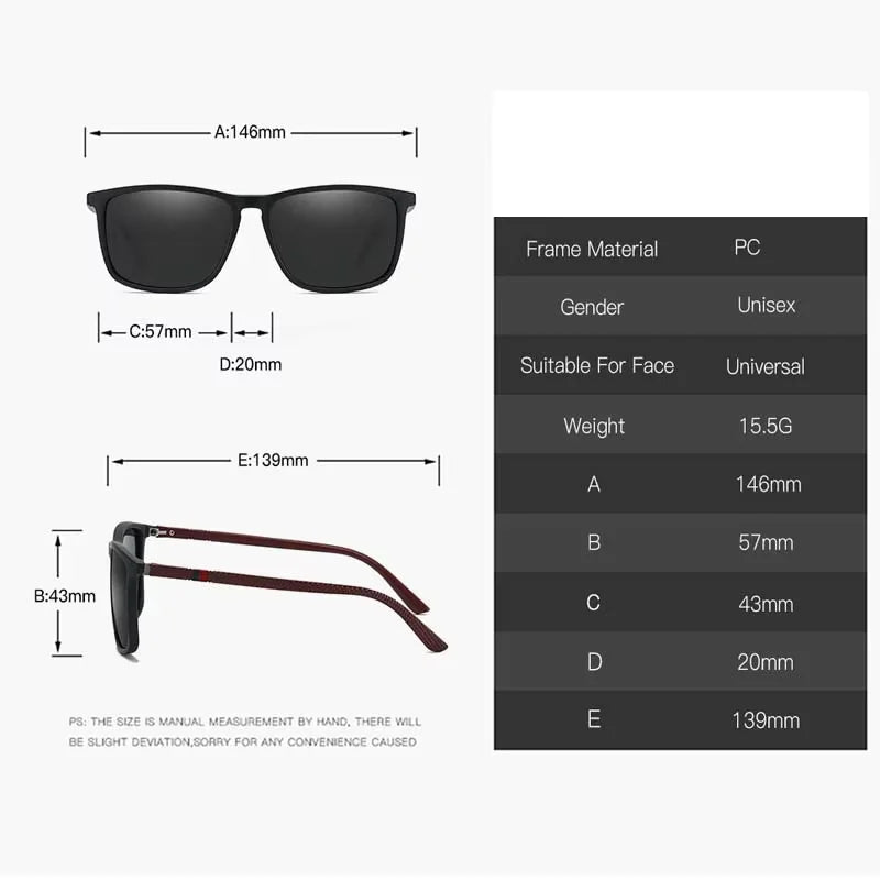 Classic Vintage Square Sunglasses Men And Women Driving Travel  Sun Glasses For Man TR90 Frame Eyewear