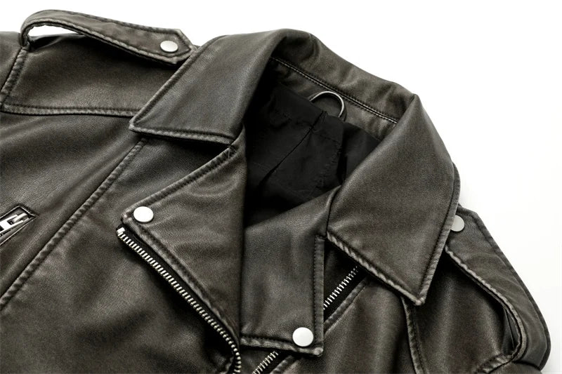 Women's Washed Leather Jacket – Vintage Belted Coat