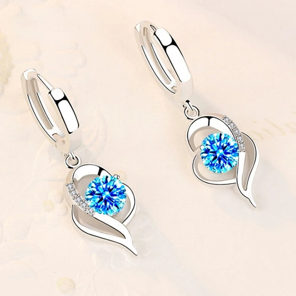 925 Sterling Silver Crystal Zircon Stud Earrings — Multi-Colour