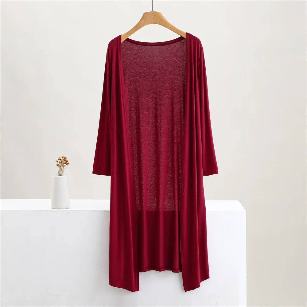 Women's Modal Long Cardigan – Lightweight Casual Coat, 12 Colours