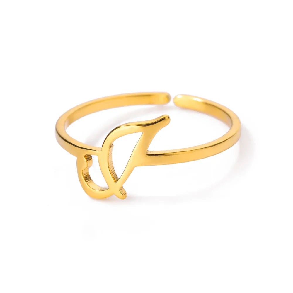 Initial Letter Ring A-Z — Gold Adjustable Stainless Steel