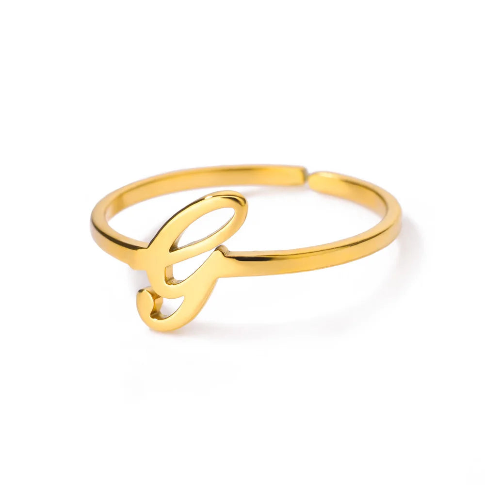 Initial Letter Ring A-Z — Gold Adjustable Stainless Steel