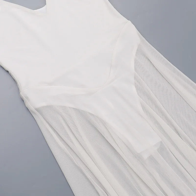 Women's Transparent Mesh Maxi Dress – Backless Beach Party Dress