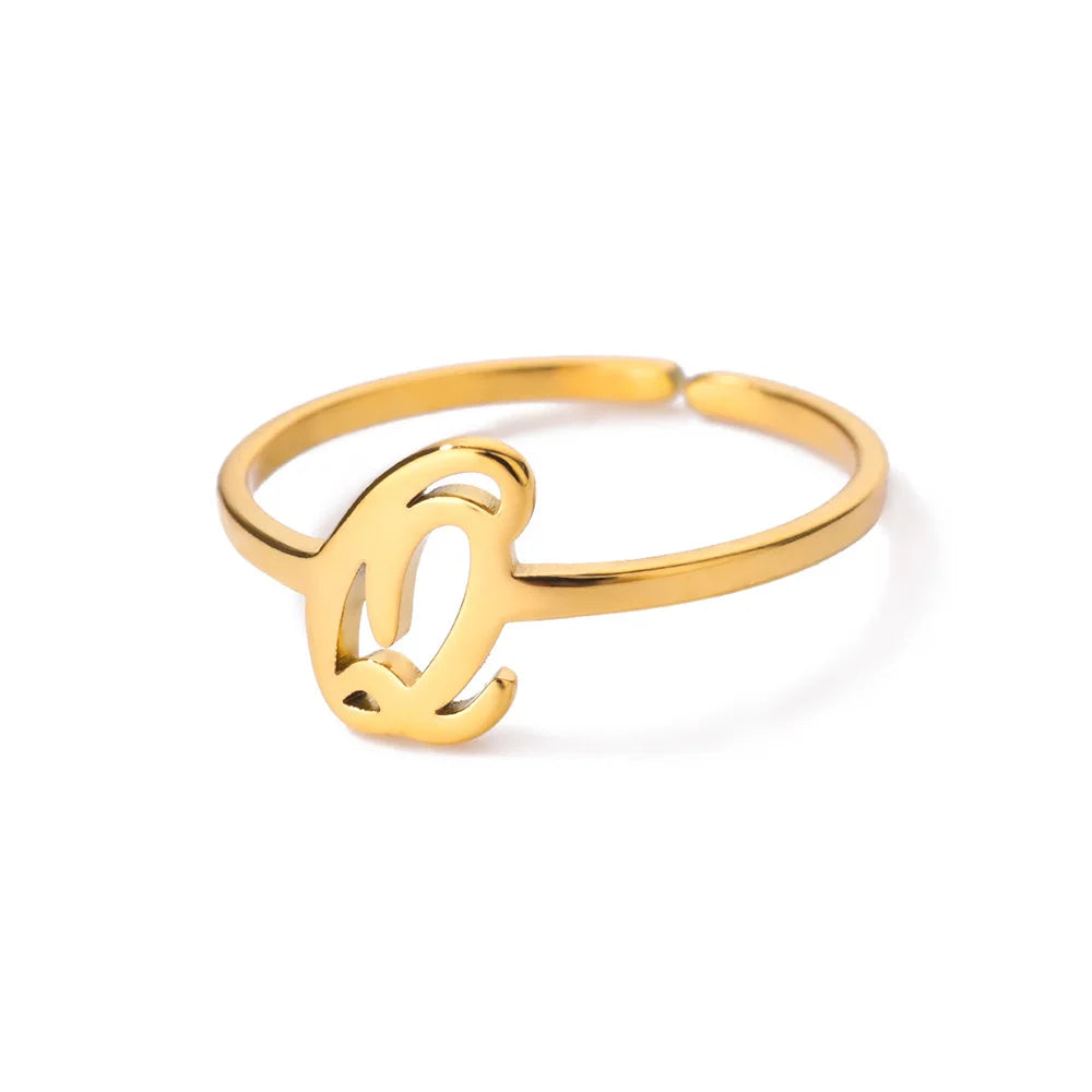 Initial Letter Ring A-Z — Gold Adjustable Stainless Steel