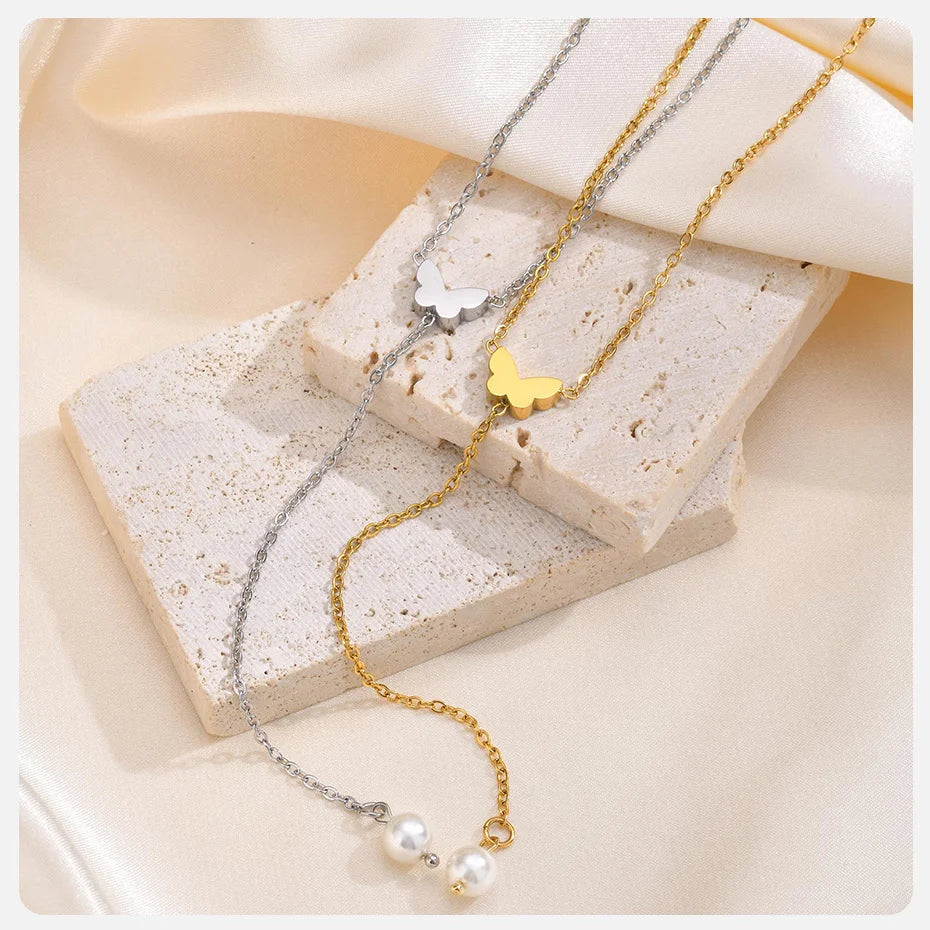 Heart & Butterfly Y-Necklace — Simple Sweater Chain