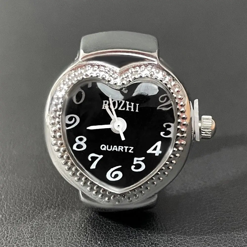 Vintage Finger Watch Ring — Heart Clock Punk Couple Ring