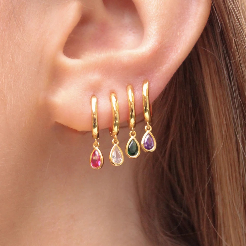 Multicolor Zircon Water Drop Hoop Earrings