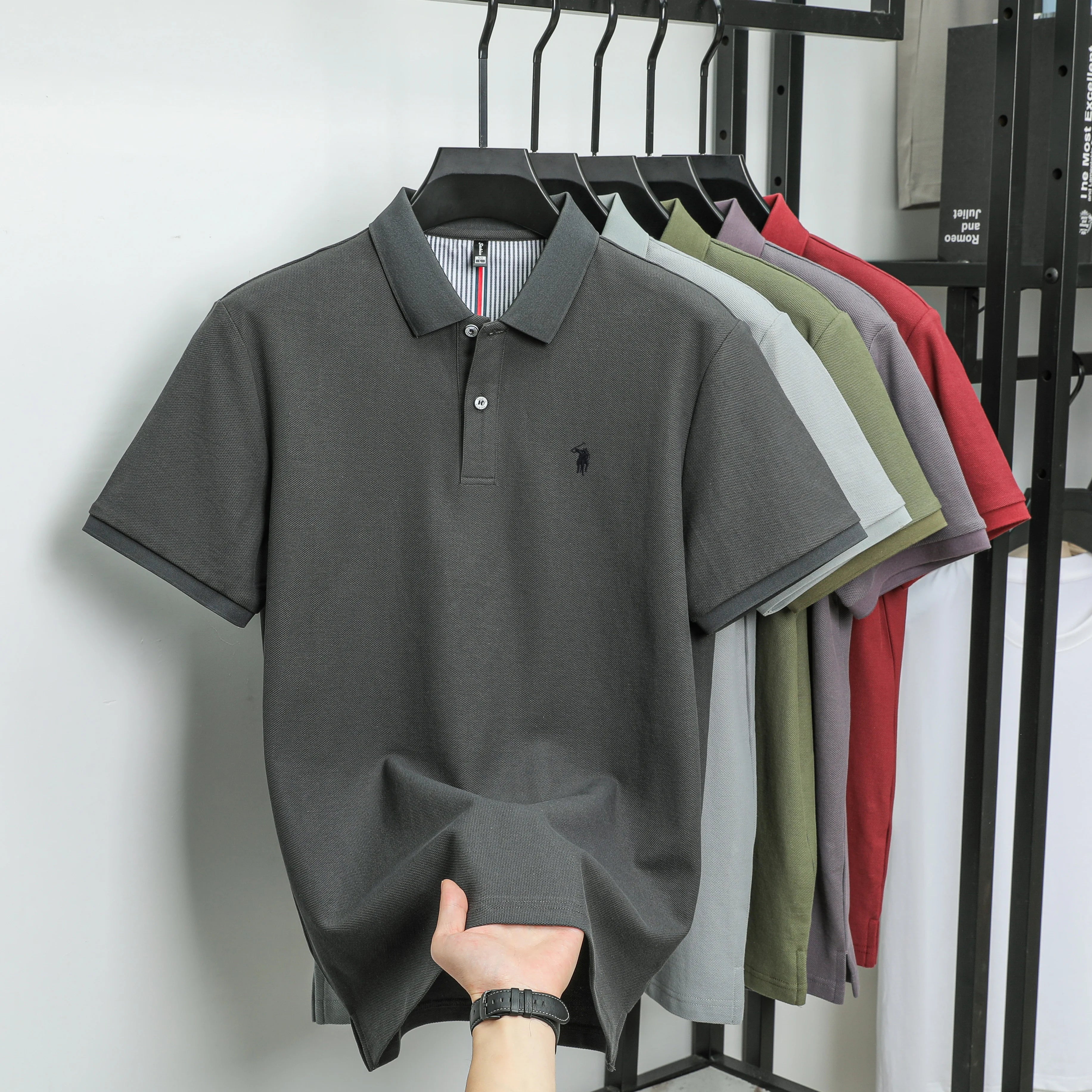 100% pure cotton fashionable men's shortsleeved polo shirt summer new business casual top exquisite brand pony embroidery Tshirt