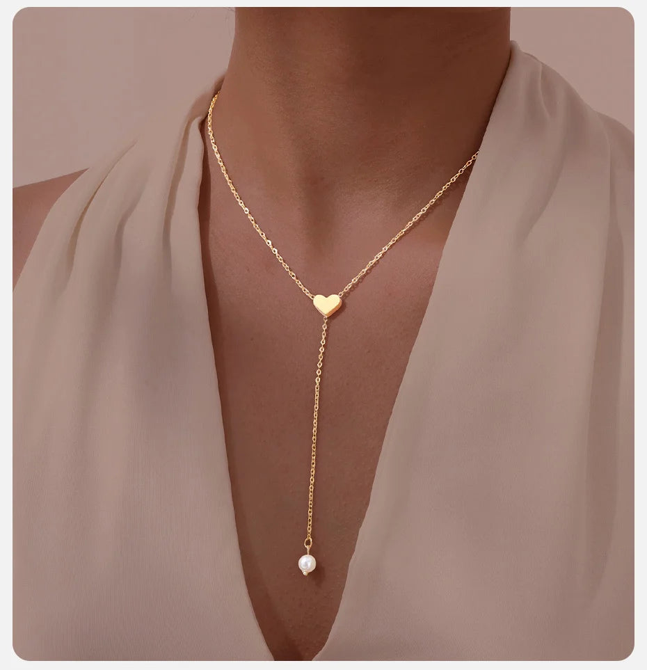 Heart & Butterfly Y-Necklace — Simple Sweater Chain