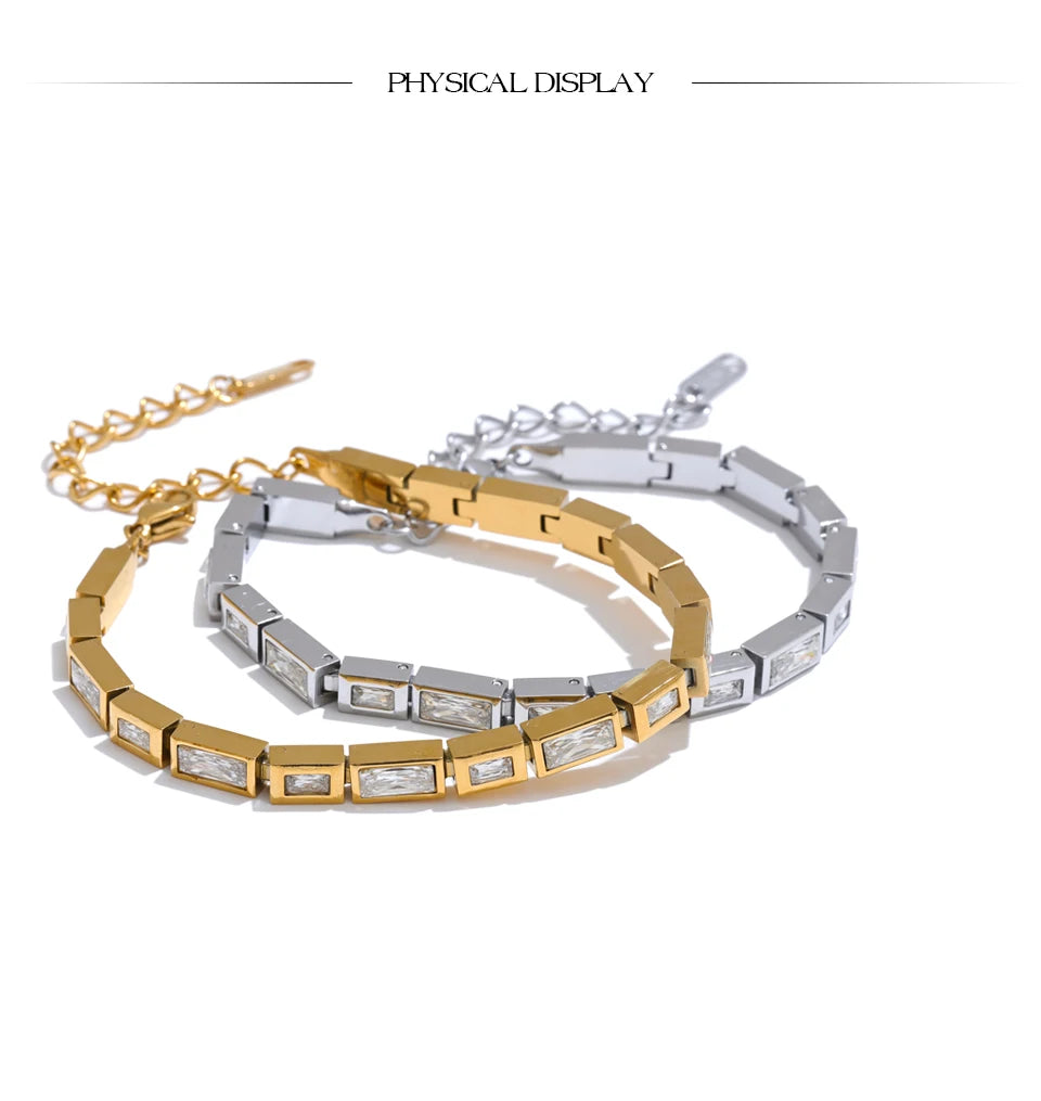 Premium Cubic Zirconia Chain Bracelet — Waterproof Stainless Steel
