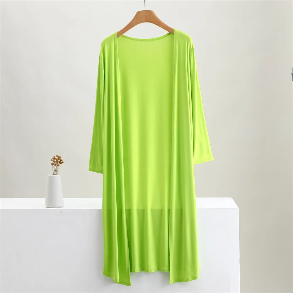 Women's Modal Long Cardigan – Lightweight Casual Coat, 12 Colours