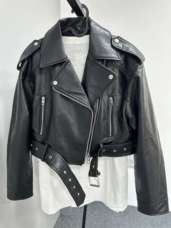 Women's Washed Leather Jacket – Vintage Belted Coat