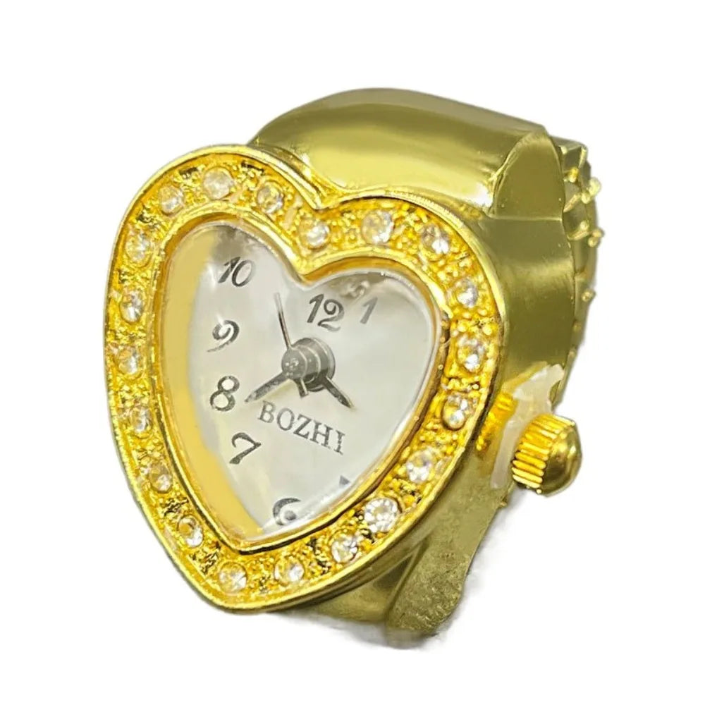 Vintage Finger Watch Ring — Heart Clock Punk Couple Ring