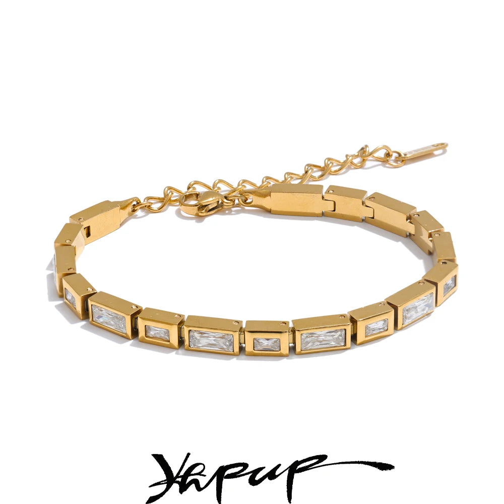 Premium Cubic Zirconia Chain Bracelet — Waterproof Stainless Steel