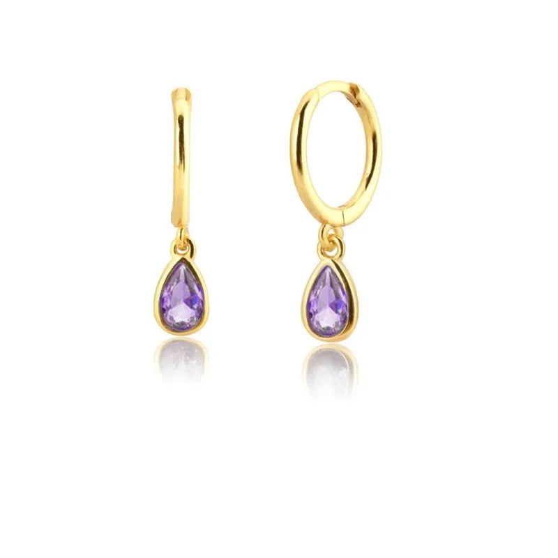 Multicolor Zircon Water Drop Hoop Earrings