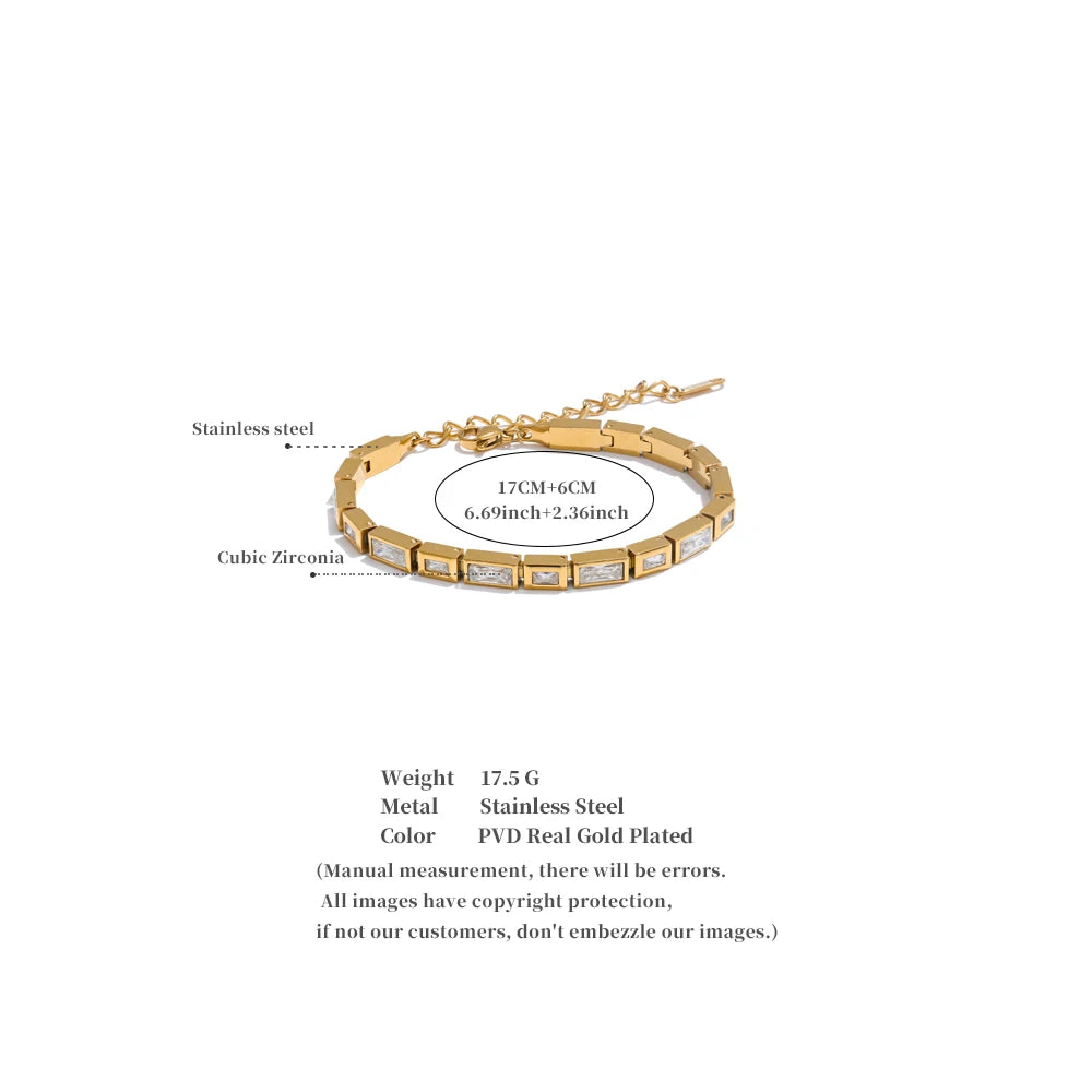 Premium Cubic Zirconia Chain Bracelet — Waterproof Stainless Steel