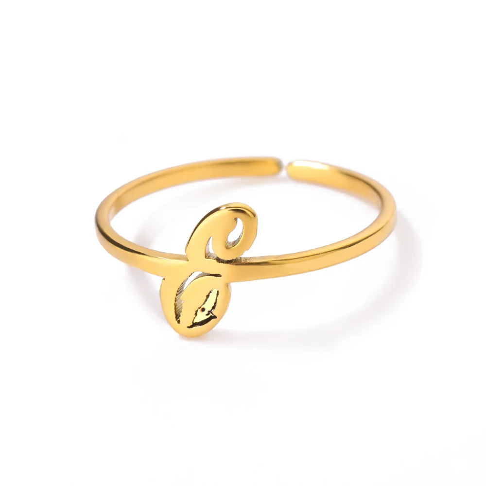 Initial Letter Ring A-Z — Gold Adjustable Stainless Steel