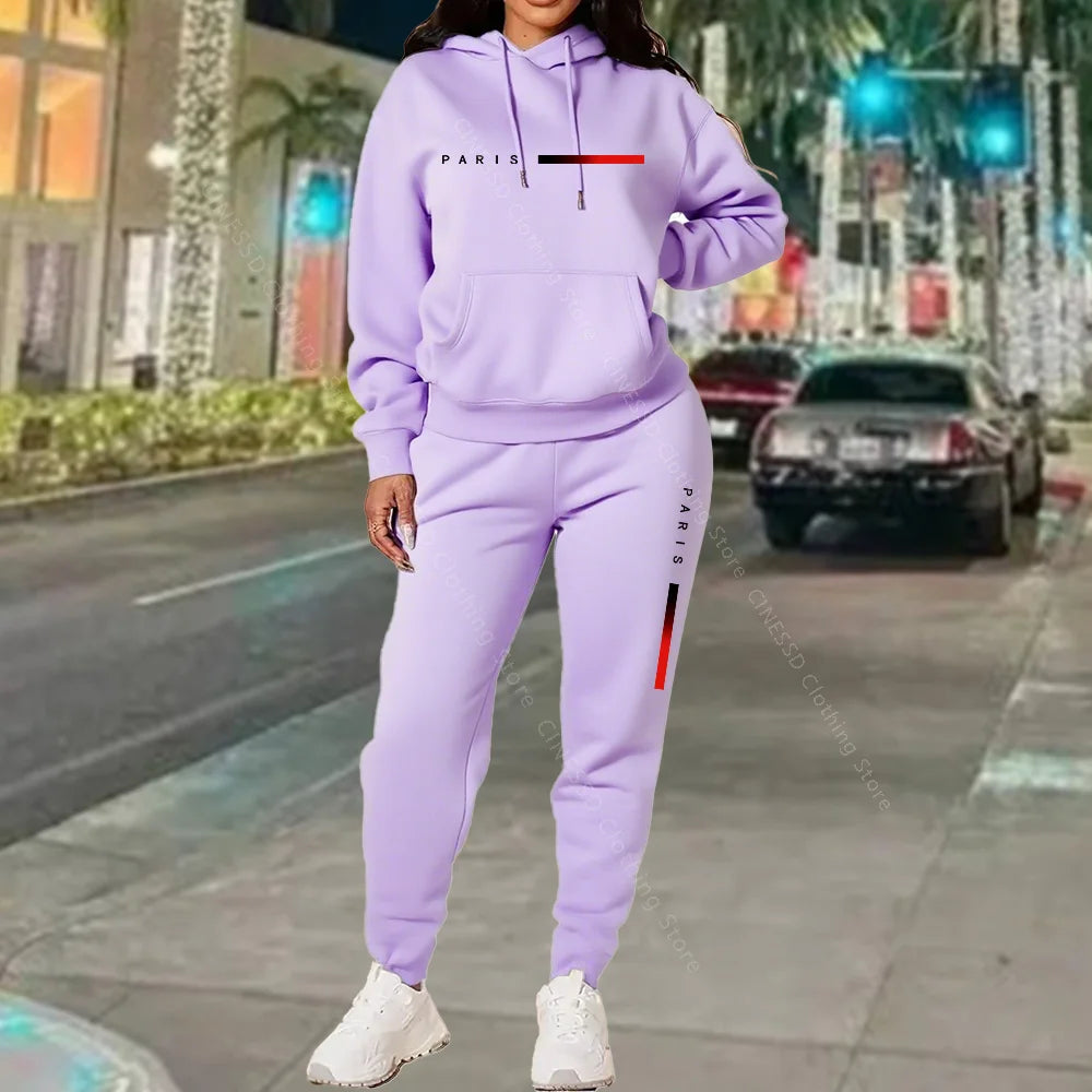 Women's Paris Print Hoodie & Jogger Set
