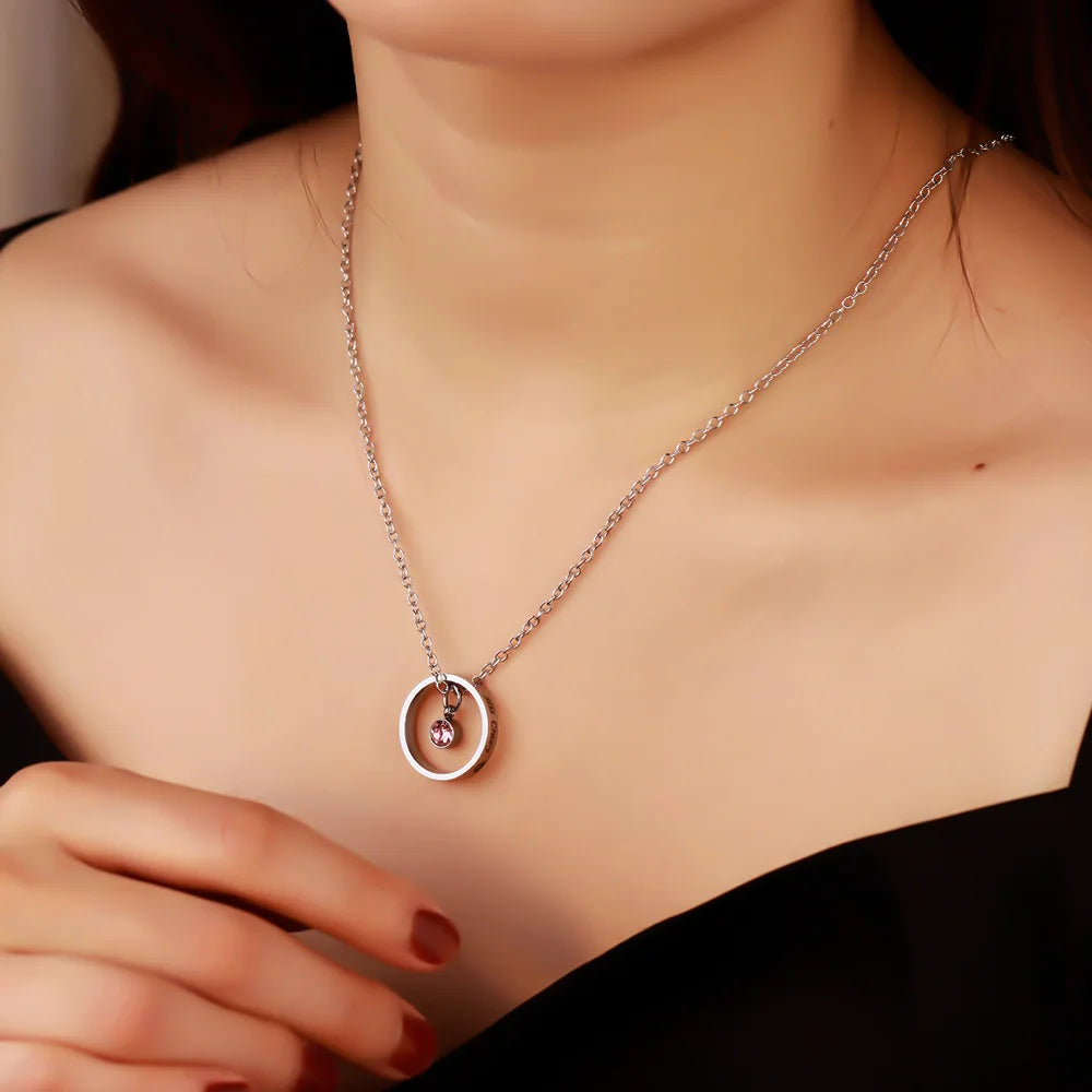Personalised Carved Name Birthstone Pendant Necklace