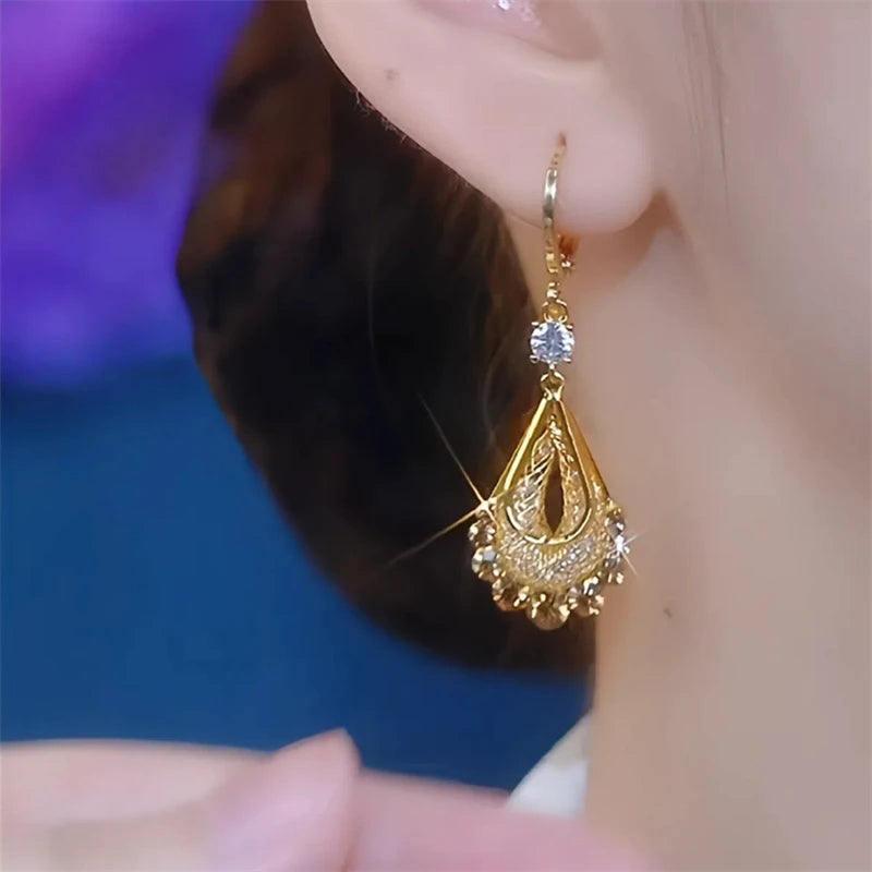Purple Crystal Long Tassel Drop Earrings