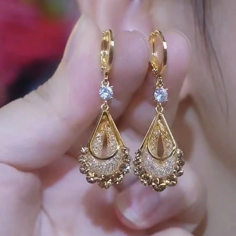 Purple Crystal Long Tassel Drop Earrings