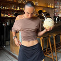 Women's One Shoulder Crop Top – Y2K Summer Short Sleeve Tee