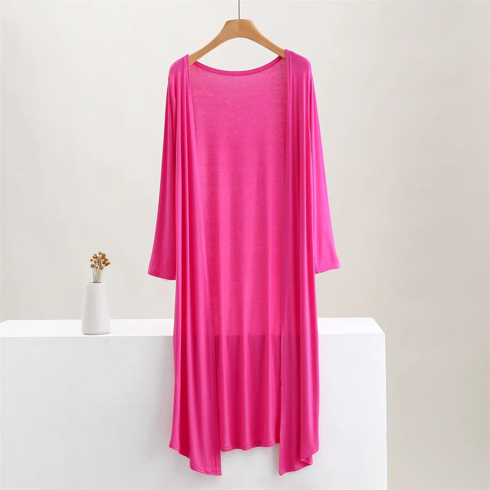 Women's Modal Long Cardigan – Lightweight Casual Coat, 12 Colours