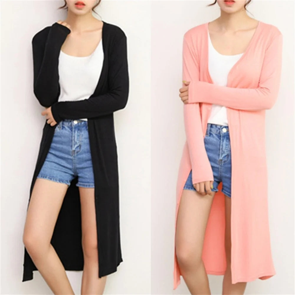 Women's Modal Long Cardigan – Lightweight Casual Coat, 12 Colours